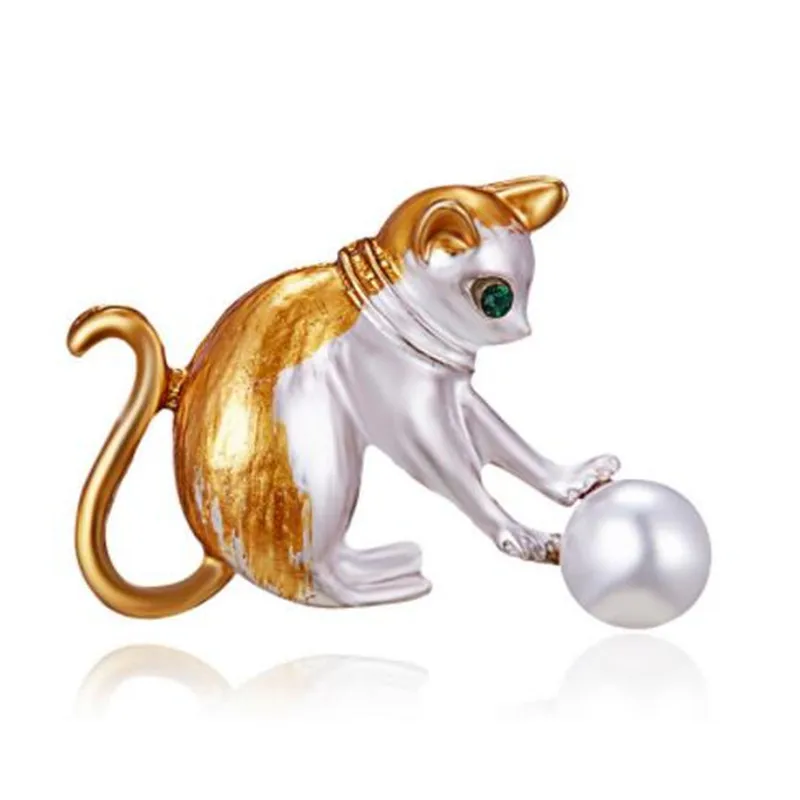 WKOUD Play Ball Cat Brooch Enamel Animal Kitty Brooches for Women Kids Jewelry Green Eye Small Pins Fashion | Украшения и