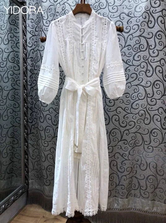 Fall 2018 Women White Castile Flower Jacquard Embroidery Midi Dress With Waist Tie With Front Buttons & Striped Cut Out Details
Fall 2018 Women White Castile Flower Jacquard Embroidery Midi Dress With Waist Tie With Front Buttons & Striped Cut Out Details