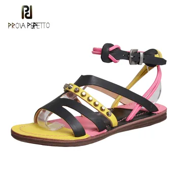 Prova Perfetto newest cow leather patchwork sandals women flats rivet buckle strap casual summer shoes soft sole beach sandals 
Prova Perfetto newest cow leather patchwork sandals women flats rivet buckle strap casual summer shoes soft sole beach sandals