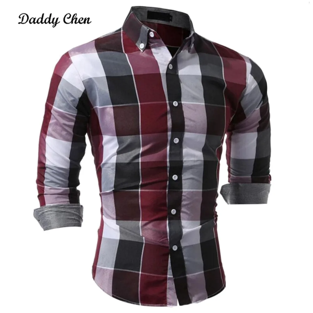 Casual Shirts men slim fit Plaid Solid Red Blue men's dress shirt long sleeves social male shirt Plus size Chemise Homme XXXl
Casual Shirts men slim fit Plaid Solid Red Blue men's dress shirt long sleeves social male shirt Plus size Chemise Homme XXXl