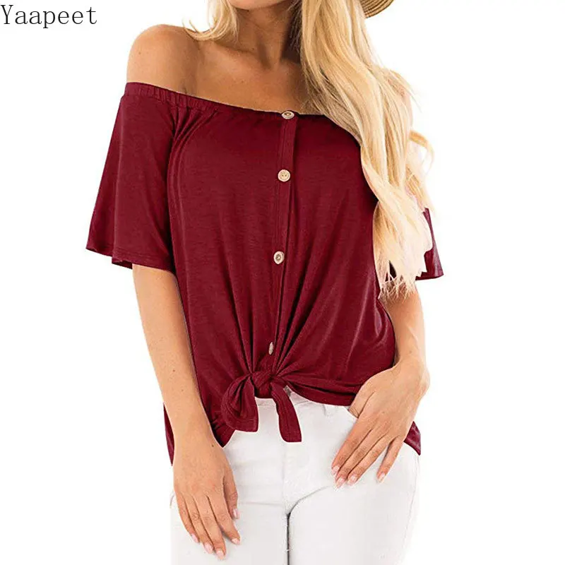 Women Casual Off Shoulder Short Sleeve Solid with Buttons Top T-shirt 2019 Off Shoulder Women Blouse with Button
Women Casual Off Shoulder Short Sleeve Solid with Buttons Top T-shirt 2019 Off Shoulder Women Blouse with Button