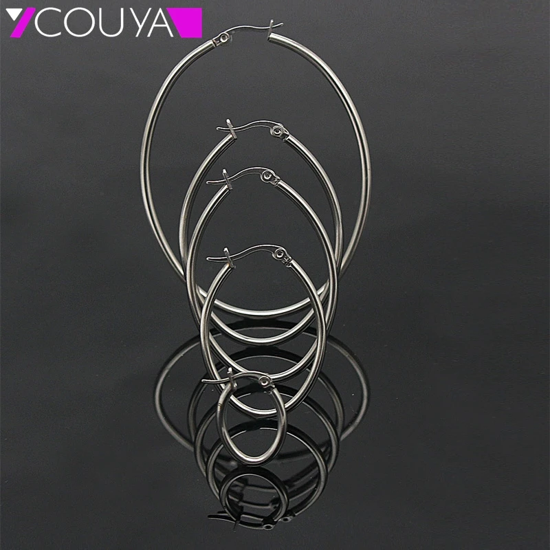 Image 2014 New Big Discount Fashion Trendy 3PC Lot  Women Surgical 316L Stainless Steel Silver Oval Hoop Earrings 3 Size Free Shipping