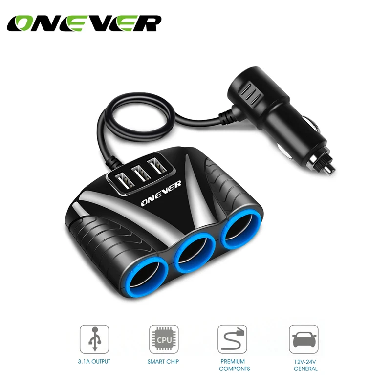 Onever 1 to 3 Car Cigarette Lighter Socket Splitter Hub Power Adapter 12V-24V with 3 USB 5V/3.1A for iPhone iPad Samsung
Onever 1 to 3 Car Cigarette Lighter Socket Splitter Hub Power Adapter 12V-24V with 3 USB 5V/3.1A for iPhone iPad Samsung
