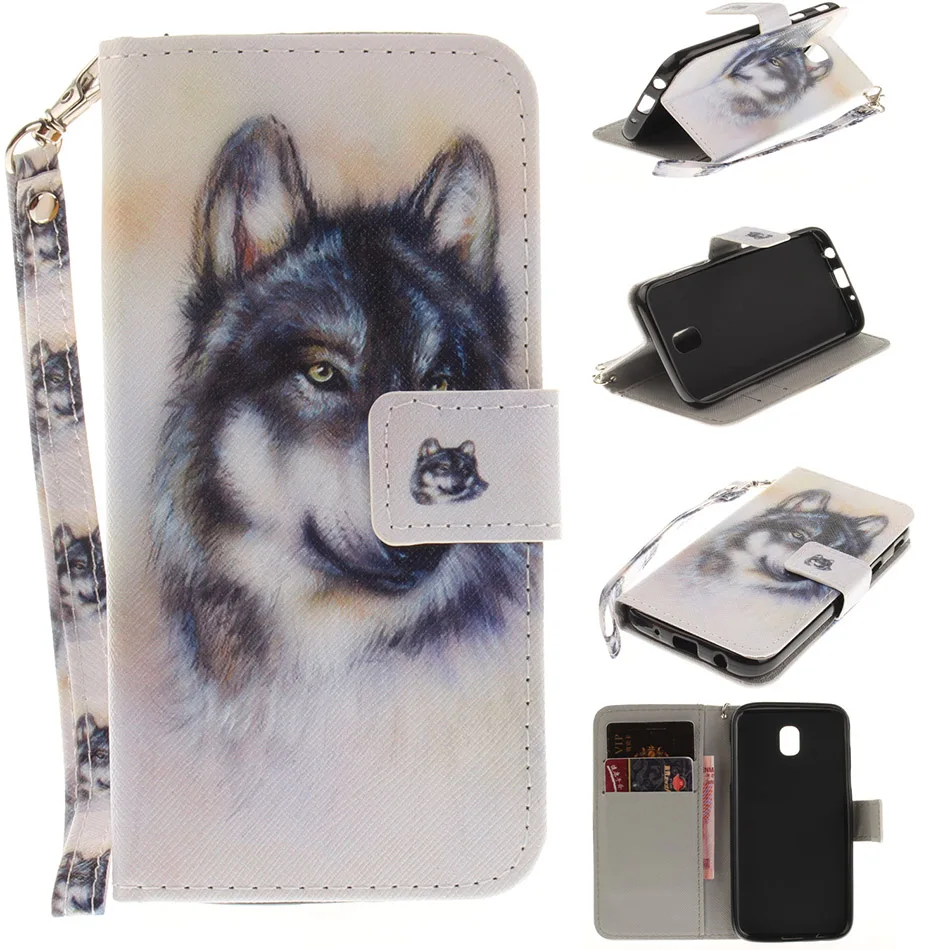 B42 Cute Pet Animals Lion Wolf Owl Leather Phone Case For Samsung Galaxy J3 Prime J5 J7 2017 J730 A520 A8 A6 2018 S9 Plus Cover