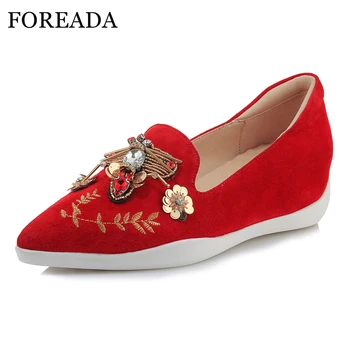 FOREADA Loafers Shoes Women High Heels Kid Suede Flower Wedges Heels Shoes Crystal Pointed Toe Pumps Lady Spring Red Size 34-40
FOREADA Loafers Shoes Women High Heels Kid Suede Flower Wedges Heels Shoes Crystal Pointed Toe Pumps Lady Spring Red Size 34-40