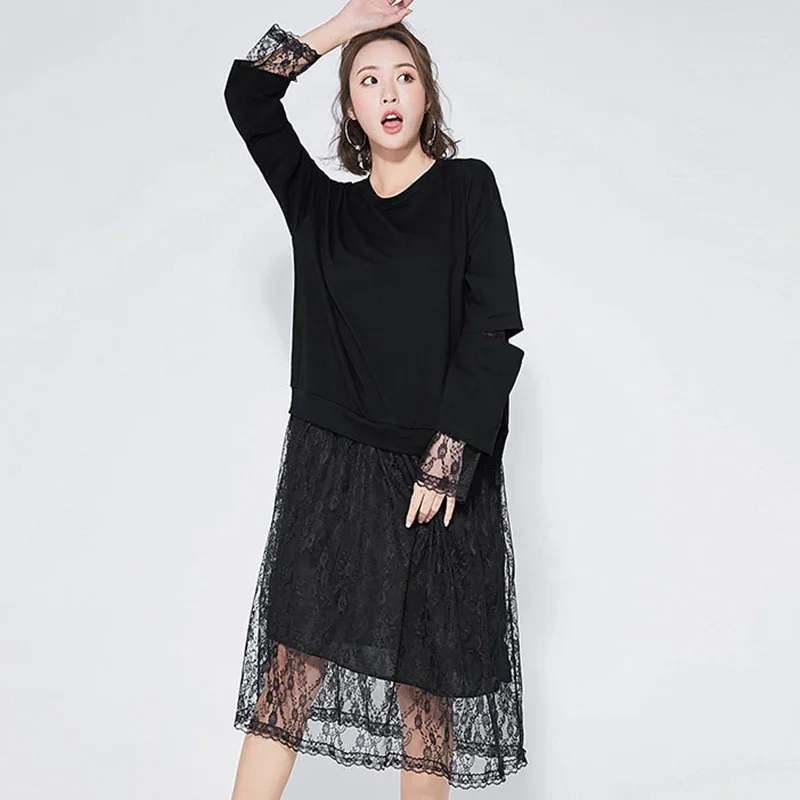 LANMREM 2019 New Spring Autumn Women Lace Fake Two Pieces Black Hollow Out Dress Long Sleeve Loose Round Collar Clothing FA70901
LANMREM 2019 New Spring Autumn Women Lace Fake Two Pieces Black Hollow Out Dress Long Sleeve Loose Round Collar Clothing FA70901