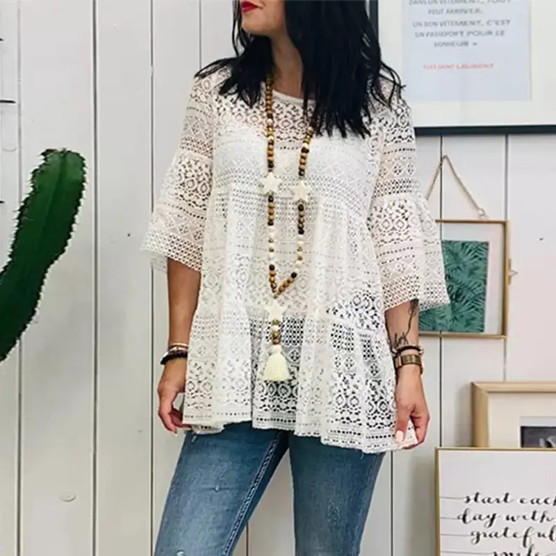 2019 Summer ZANZEA Women Sexy Lace Crotch Blouse Shirts Cardigan Casual Floral Ruffles Sleeve Blusas Ladies Tunic Tops Plus Size
2019 Summer ZANZEA Women Sexy Lace Crotch Blouse Shirts Cardigan Casual Floral Ruffles Sleeve Blusas Ladies Tunic Tops Plus Size