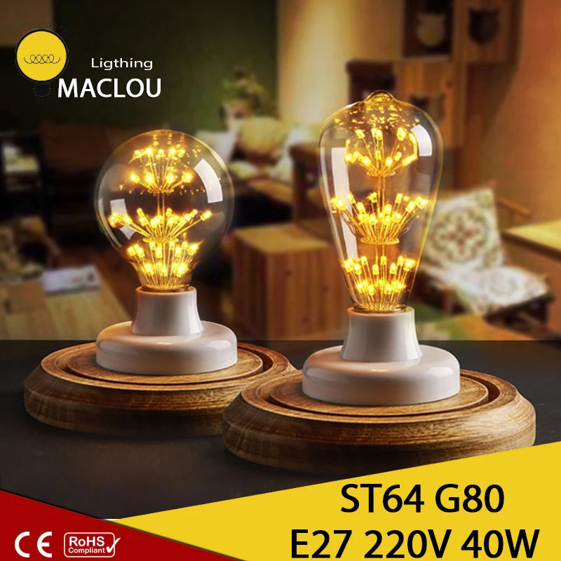 MACLOUVintage Edison Lampadine E27 220V ST64 G80 Albero Di Natale Luce Ad Incandescenza da 40W Filament Retro Edison
MACLOUVintage Edison Lampadine E27 220V ST64 G80 Albero Di Natale Luce Ad Incandescenza da 40W Filament Retro Edison