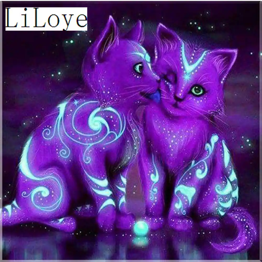 li loye diamond mosaic purple fluorescent cat 5d diamond