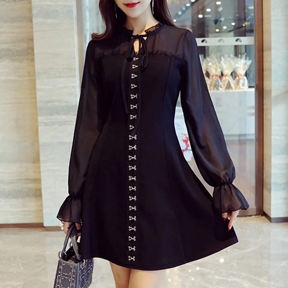 Black Dresses Women Stylish Elegant Sexy A-Line Lace-Up Chiffon Dress Female Dress
Black Dresses Women Stylish Elegant Sexy A-Line Lace-Up Chiffon Dress Female Dress