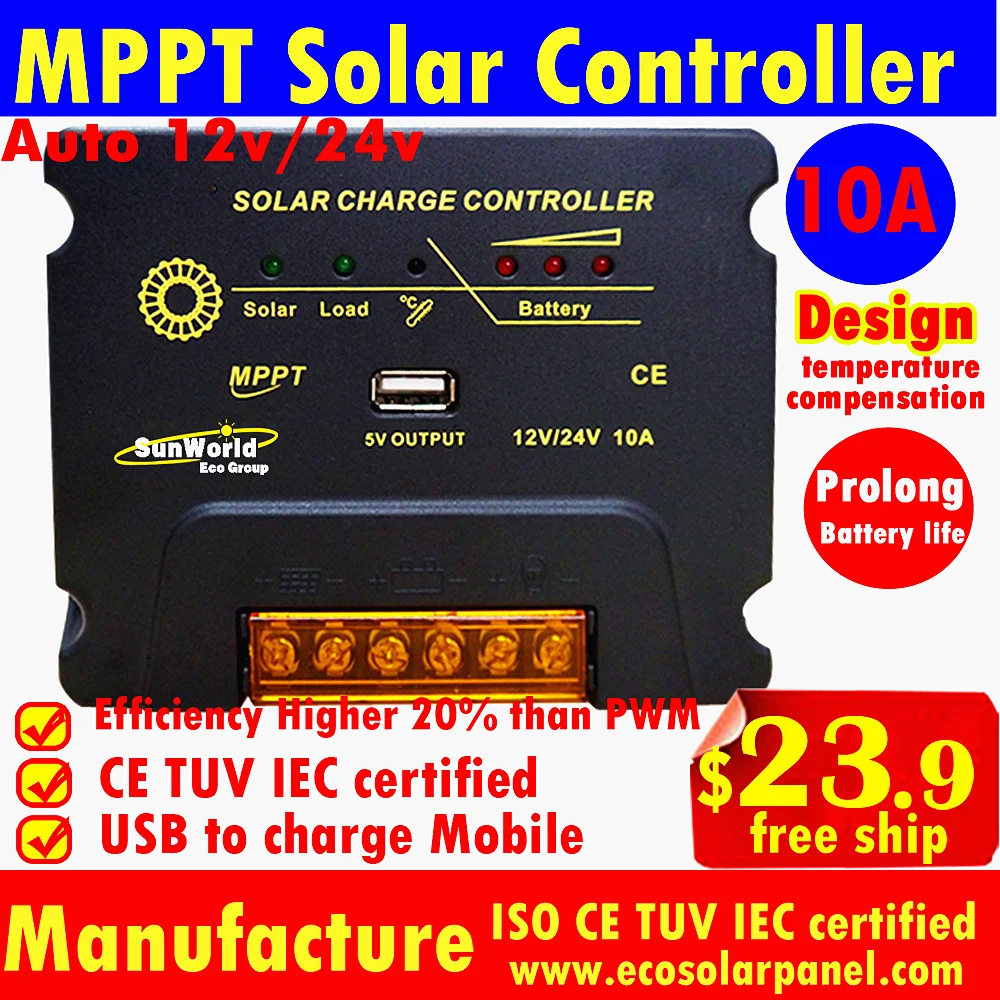 10A 20A MPPT Solar Charge Controller 12V/24V auto Solar cells panels battery charger controller Regulator with USB 5V-MPPTSUN
10A 20A MPPT Solar Charge Controller 12V/24V auto Solar cells panels battery charger controller Regulator with USB 5V-MPPTSUN