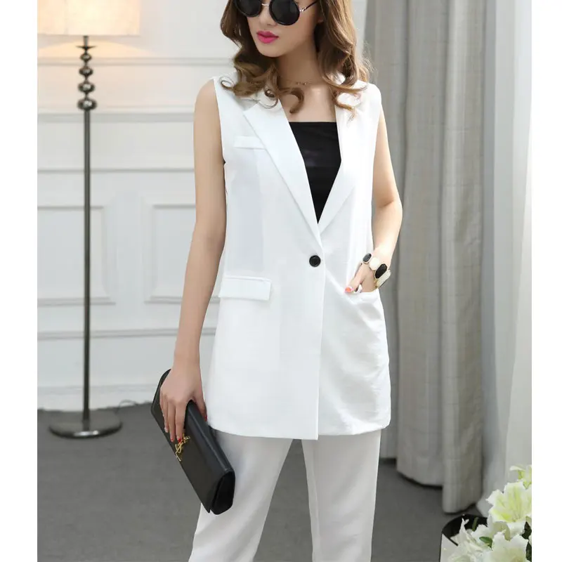 New Fashion Women Top Vest And Pants 3 Pieces Set Clothing V Neck Sleeveless Blazer White Black Casual Office Summer Suit
New Fashion Women Top Vest And Pants 3 Pieces Set Clothing V Neck Sleeveless Blazer White Black Casual Office Summer Suit