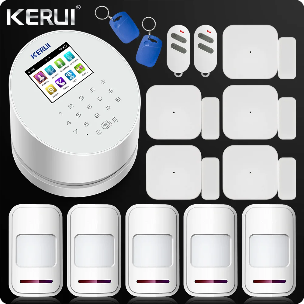 

KERUI W2 Wifi GSM PSTN Home Alarm APP ISO 433MHz TFT Golor Screen RFID Disarm Arm Security Kit pir motion and door sensor