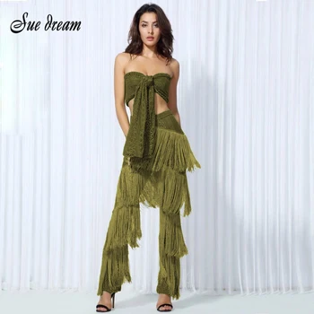 2020 Summer New Women Sleeveless Backless Fashion Bow Hollow Out Tassel Wide Leg Pants Club Black Green Apricot Pants Vestidos
2020 Summer New Women Sleeveless Backless Fashion Bow Hollow Out Tassel Wide Leg Pants Club Black Green Apricot Pants Vestidos