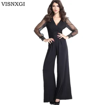 VISNXGI Long Black Rompers Womens Jumpsuit Winter Autumn Party V-neck Embellished Cuffs Mesh Sleeves Loose Club Pants
VISNXGI Long Black Rompers Womens Jumpsuit Winter Autumn Party V-neck Embellished Cuffs Mesh Sleeves Loose Club Pants