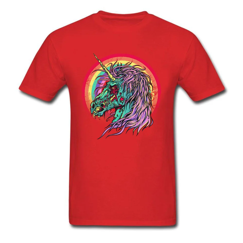 Plain Men's T Shirt Zombie Unicorn Family T Shirts All Cotton Short Sleeve Normal Sweatshirts Round Neck Wholesale Zombie Unicorn red