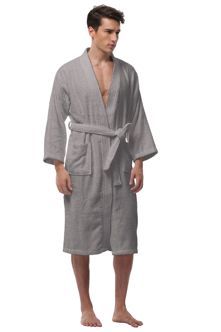 Mens Kimono Bathrobe Turkish Cotton Robes Plus Size Lightweight Long