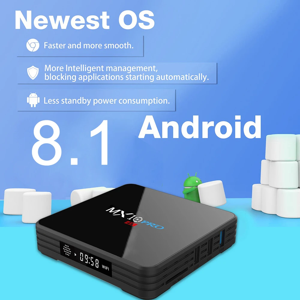 MX10 PRO Smart TV Box RK3328 4K Android 8.1 4GB/32GB Bluetooth 4.1 DLNA Miracast Airplay 2.4G/5G Dual Wifi Box TV
MX10 PRO Smart TV Box RK3328 4K Android 8.1 4GB/32GB Bluetooth 4.1 DLNA Miracast Airplay 2.4G/5G Dual Wifi Box TV