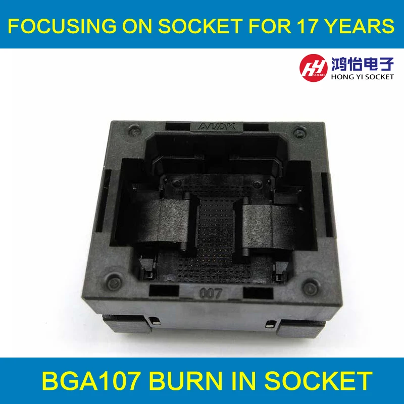 BGA107-0.8 OPEN TOP Burn in socket pitch 0.8mm IC size 10.5*13mm BGA107(10.5*13)-0.8 BGA107 VFBGA107 burn in programmer socket
BGA107-0.8 OPEN TOP Burn in socket pitch 0.8mm IC size 10.5*13mm BGA107(10.5*13)-0.8 BGA107 VFBGA107 burn in programmer socket