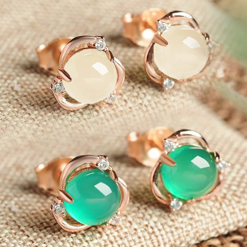Inlaid Natural Ice Through Chalcedony Egg Face Flower Stud Earrings The Sub Authentic Thailand Natural Ice Green
Inlaid Natural Ice Through Chalcedony Egg Face Flower Stud Earrings The Sub Authentic Thailand Natural Ice Green
