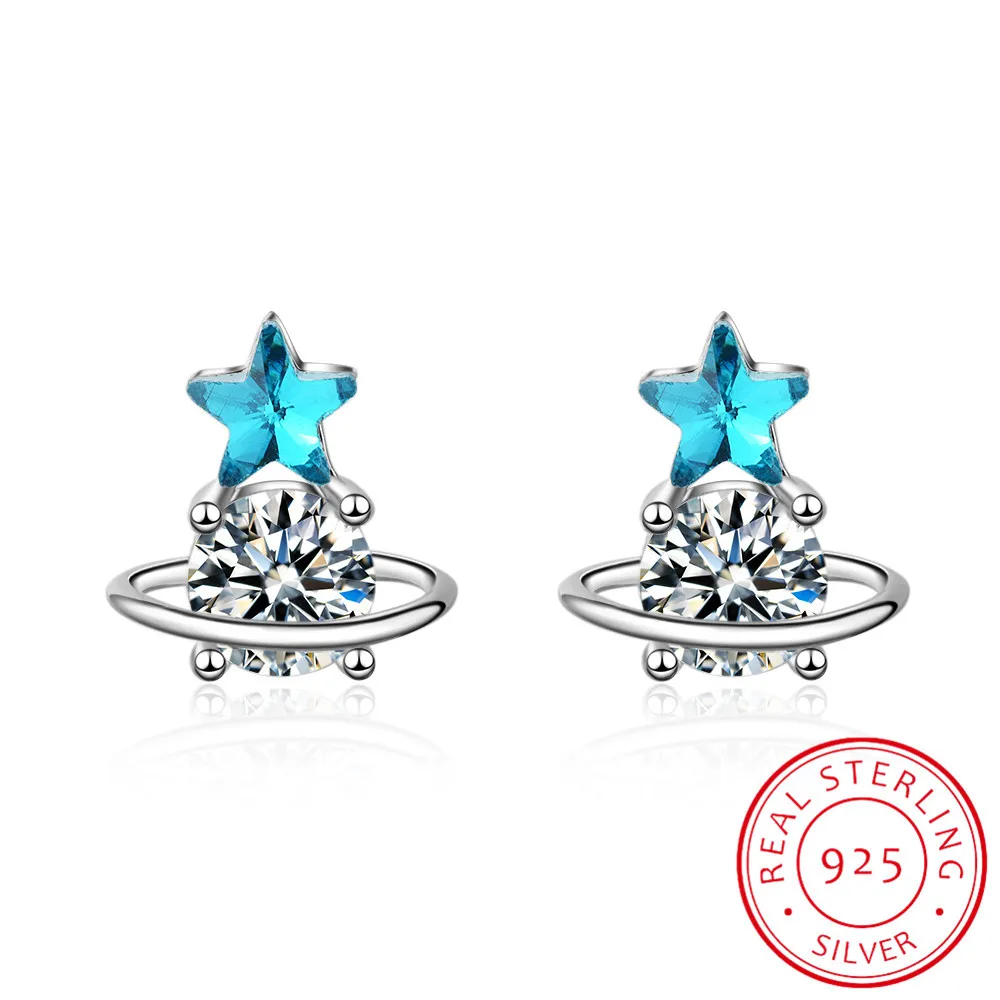 Women Trendy 925 Silver Blue Crystal Star Cute Planet Small Stud Earring For Girl Lady Simple Party Earring Gift Jewelry
Women Trendy 925 Silver Blue Crystal Star Cute Planet Small Stud Earring For Girl Lady Simple Party Earring Gift Jewelry