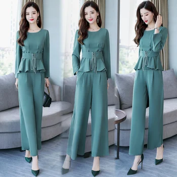 2018 Spring And Autumn 2 Piece Set Women Wide Leg Trousers Office Lady Top&pants Set Pants Suit Year-old Female Costume
2018 Spring And Autumn 2 Piece Set Women Wide Leg Trousers Office Lady Top&pants Set Pants Suit Year-old Female Costume