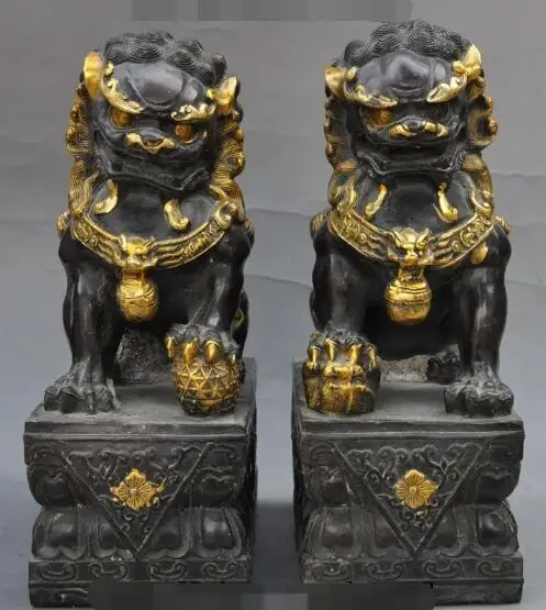 S01360 chinese fengshui bronze gilt foo dog lion beast Guarding palace door statue pair B0403
S01360 chinese fengshui bronze gilt foo dog lion beast Guarding palace door statue pair B0403