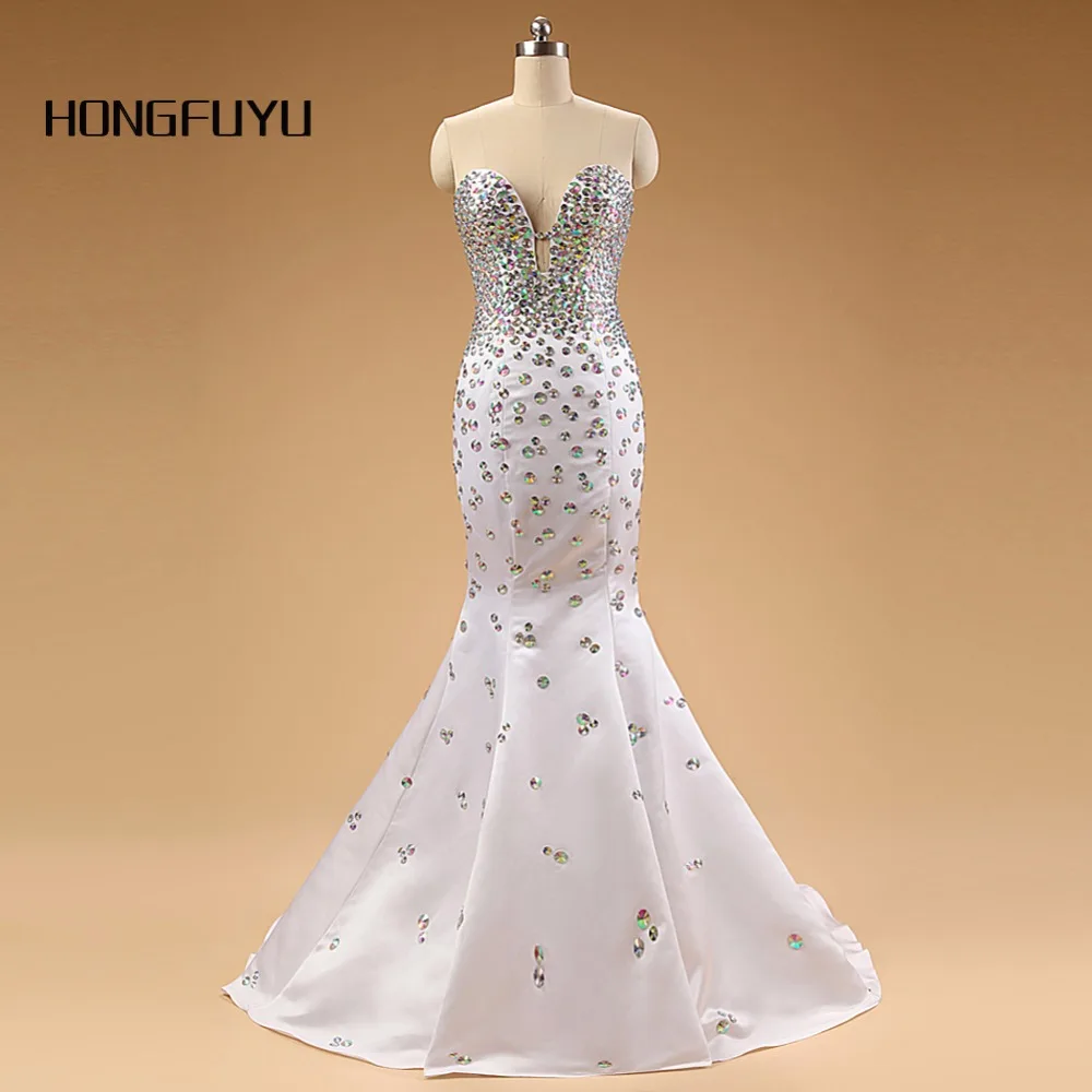 2019 vestido de festa Летний стиль Милая Кристалл бисер длинные русалка атлас вечерние