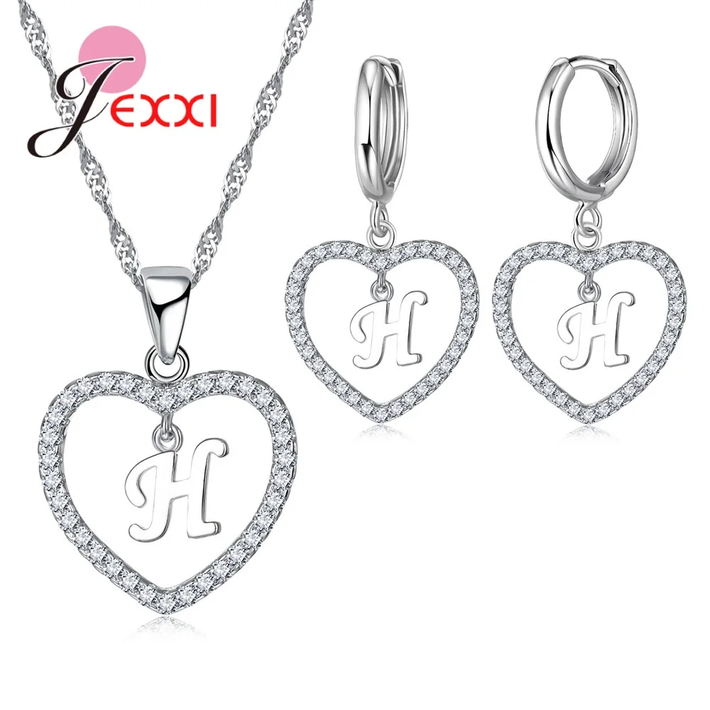 Latest Authentic 925 Sterling Silver Bling CZ Cubic Zircon Heart Jewelry Sets 26 Letters Necklace Earrings Women Gifts
Latest Authentic 925 Sterling Silver Bling CZ Cubic Zircon Heart Jewelry Sets 26 Letters Necklace Earrings Women Gifts