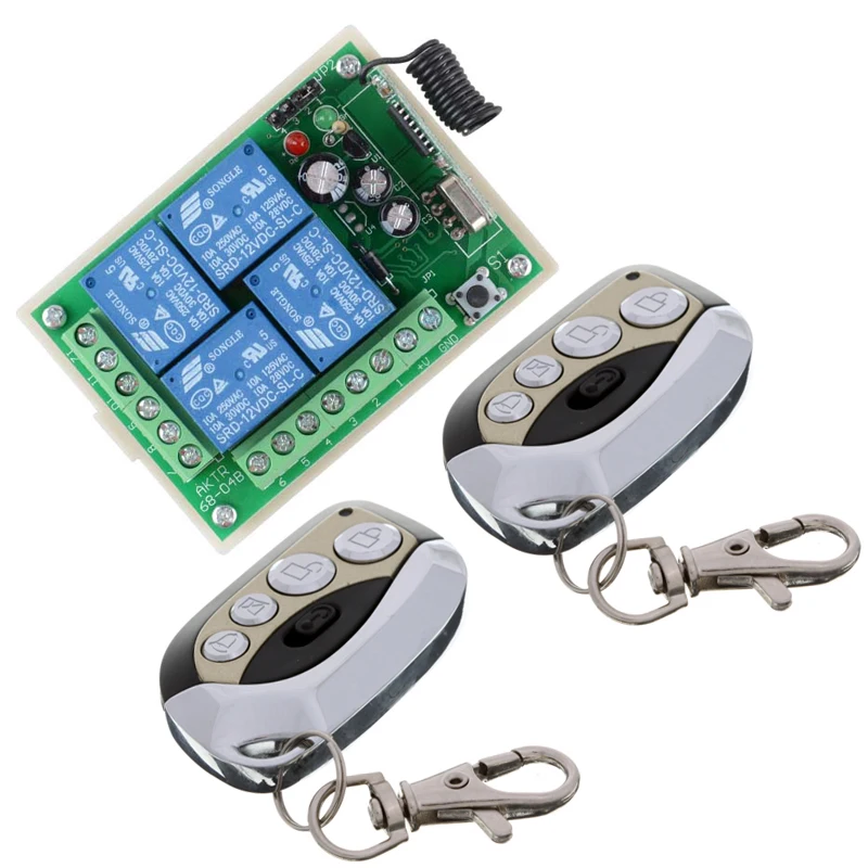 DC 12V 10A 4 Channels Learning Code Function RF Remote Control Wireless Switch Systems Receiver Metal Transmitter
DC 12V 10A 4 Channels Learning Code Function RF Remote Control Wireless Switch Systems Receiver Metal Transmitter
