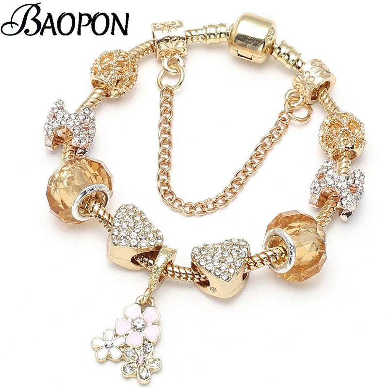 BAOPON Romantic Cherry Blossoms Crystal Charm Bracelet Silver Plated Gold Beads Brand Bracelet Gift Jewelry for Women
BAOPON Romantic Cherry Blossoms Crystal Charm Bracelet Silver Plated Gold Beads Brand Bracelet Gift Jewelry for Women
