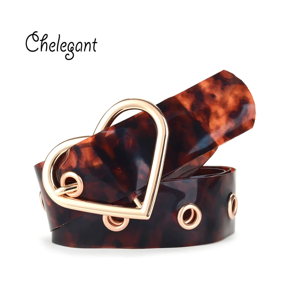 CHELEGANT Transparent Fashion Belts For Women heart metal buckle Leopard Pattern PVC Material strap for ladies Accessories
CHELEGANT Transparent Fashion Belts For Women heart metal buckle Leopard Pattern PVC Material strap for ladies Accessories