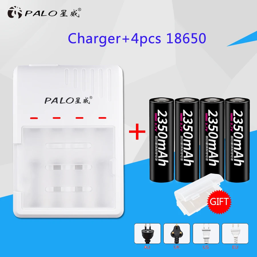 

PALO 4 solts Intelligent fast 18650 battery charger 18650 battery smart LED display charger +4Pcs 18650 Rechaegeable batteries