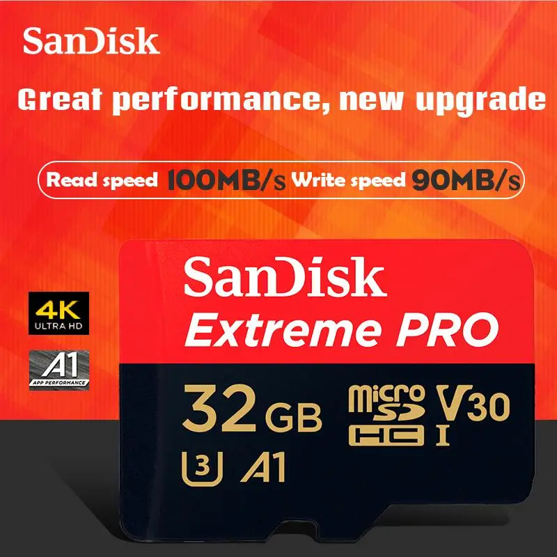 

TF card SanDisk 100% Original New upgrade extreme Pro microSDHC, Class10 U3 A1 V30,microSD Card TF Card 100MB/s 32GB Memory Card