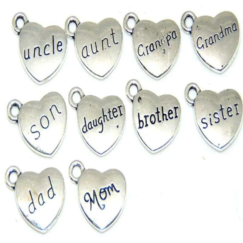 Family theme Heart Charms Vintage Silver Dad Mom Son Daughter Grandpa Aunt Sister Brother Pendant For Jewelry Making Bracelet
Family theme Heart Charms Vintage Silver Dad Mom Son Daughter Grandpa Aunt Sister Brother Pendant For Jewelry Making Bracelet