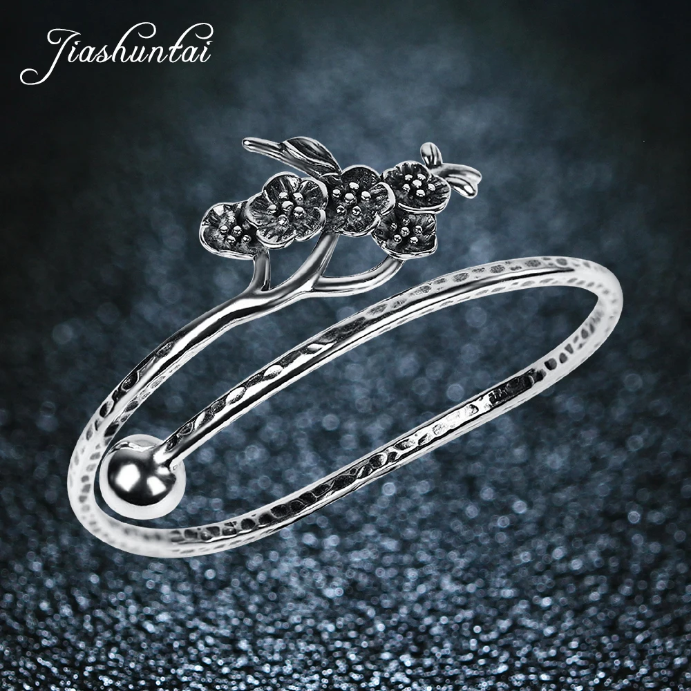 

JIASHUNTAI Retro 990 Sterling Silver Bangles For Women Jewelry Plum Blossom Design Female Handmade Best Gift