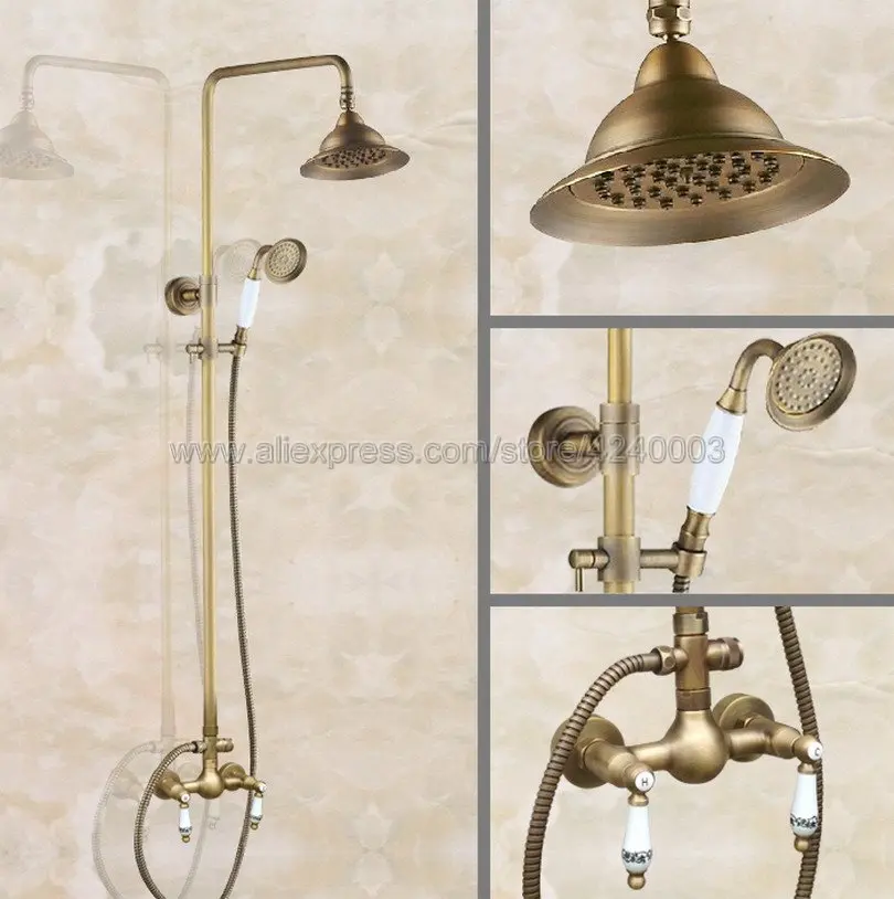 Antique Brass Bathroom Rainfall Shower Faucet Set Mixer Tap With Hand Sprayer Wall Mounted Kan110
Antique Brass Bathroom Rainfall Shower Faucet Set Mixer Tap With Hand Sprayer Wall Mounted Kan110