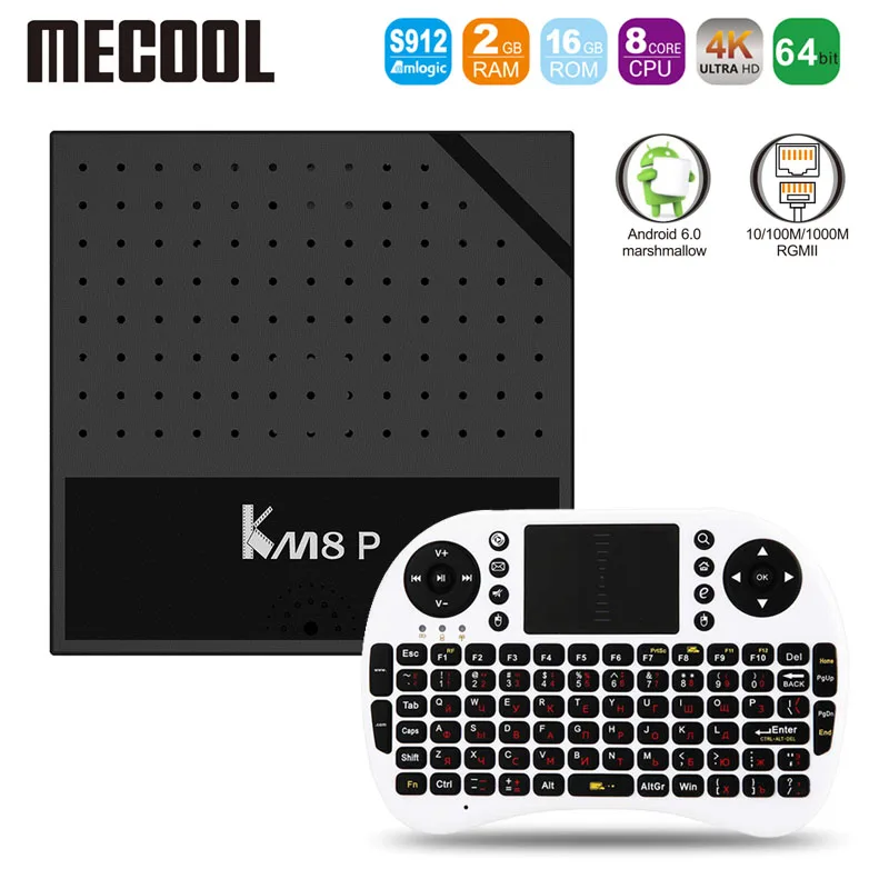 

Mecool KM8 P Amlogic S912 Octa Core TV Box Android 6.0 Smart Tv 1G 2G RAM 8G 16G ROM 2.4GHz WiFi HD 2.0 4K KM8P PK X96 X92 A95X