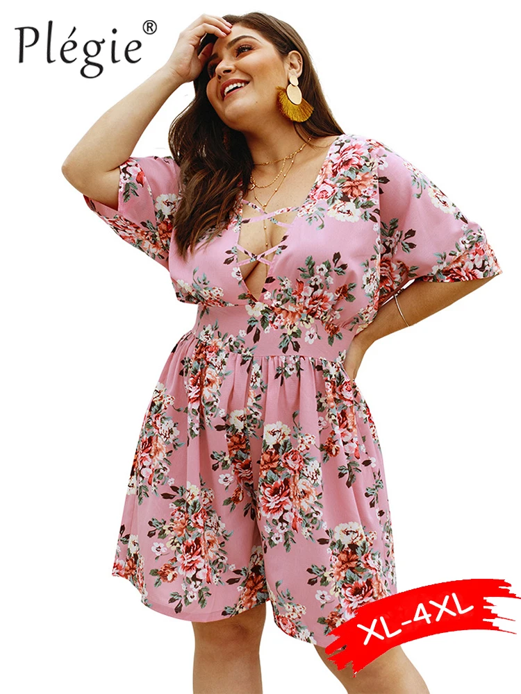 Plegie XL-4XL Plus Size Floral Printed Playsuit Women Hollow Out V Neck Overalls 2019 Summer Floral Rompers Womens Jumpsuit
Plegie XL-4XL Plus Size Floral Printed Playsuit Women Hollow Out V Neck Overalls 2019 Summer Floral Rompers Womens Jumpsuit