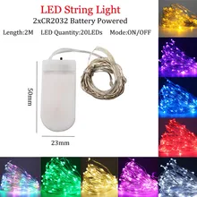 Luzes da corda led 2 m fio de prata luz de fadas natal festa de casamento decoração alimentado por bateria usb led strip lâmpada(China)