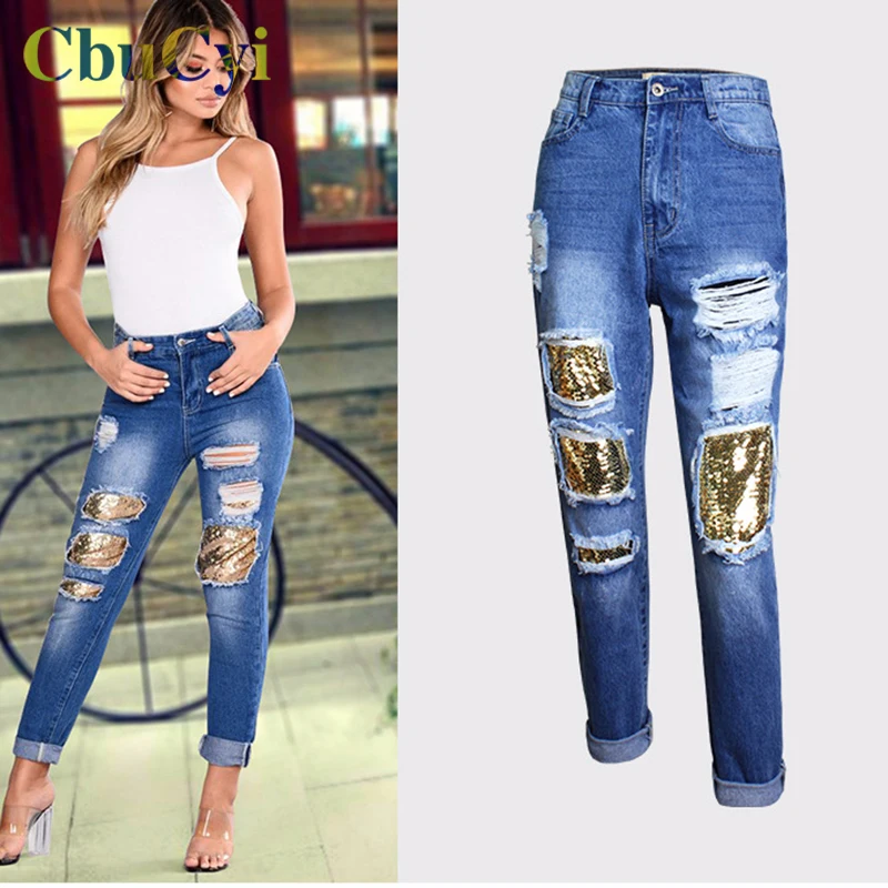 CbuCyi Spring Women's Clothing Blue Denim Pants BF Style Gold Sequins Straight Hole Jeans Trousers Ladies High Waist Denim Pants
CbuCyi Spring Women's Clothing Blue Denim Pants BF Style Gold Sequins Straight Hole Jeans Trousers Ladies High Waist Denim Pants