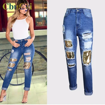 CbuCyi Spring Women's Clothing Blue Denim Pants BF Style Gold Sequins Straight Hole Jeans Trousers Ladies High Waist Denim Pants
CbuCyi Spring Women's Clothing Blue Denim Pants BF Style Gold Sequins Straight Hole Jeans Trousers Ladies High Waist Denim Pants