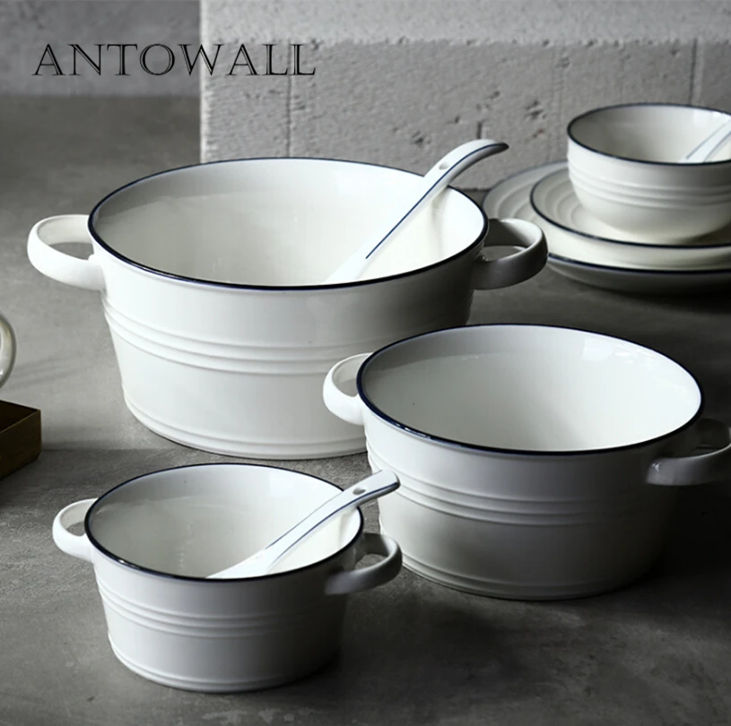 ANTOWALL Blue Inlay Big Soup Bowl with Handle Ceramic Salad Noodle Soup Bowl, Nordic Breakfast Baking Tool
ANTOWALL Blue Inlay Big Soup Bowl with Handle Ceramic Salad Noodle Soup Bowl, Nordic Breakfast Baking Tool