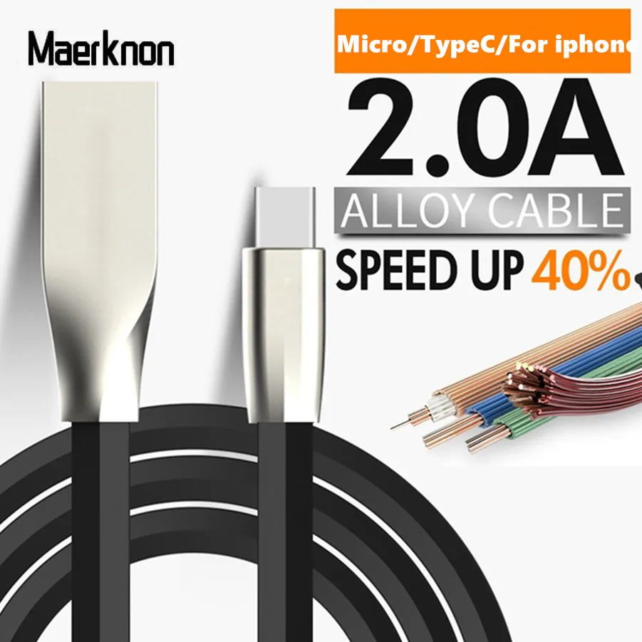 

USB Cable for Apple 2.4A Fast Data Charging Micro USB Cable Zinc Alloy Sync Charger for iPhone 6 7 plus 8 X Xs Max Type C Cables