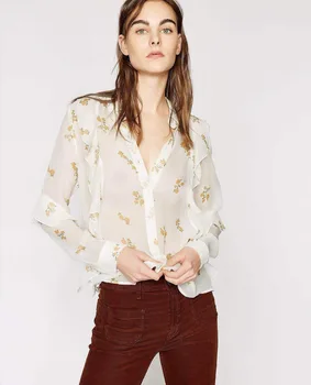 Silk Women Blouse Fashion France Long Sleeve Ruffles Yellow Rose Print Lady Casual Shirts Spring Autumn
Silk Women Blouse Fashion France Long Sleeve Ruffles Yellow Rose Print Lady Casual Shirts Spring Autumn