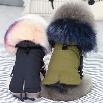 

GLORIOUS KEK Winter Dog Clothes Luxury Faux Fur Collar Dog Coat for Small Dog Warm Windproof Pet Parka Fleece Lined Puppy Jacket