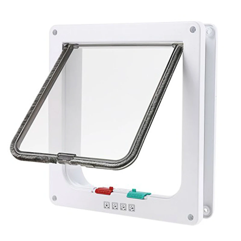 Image Cat Flap 4 Ways Locking Cat Door (Large Size)Pet Door Kit for Cats and Small Dogs with Telescopic Frame Installing Easily