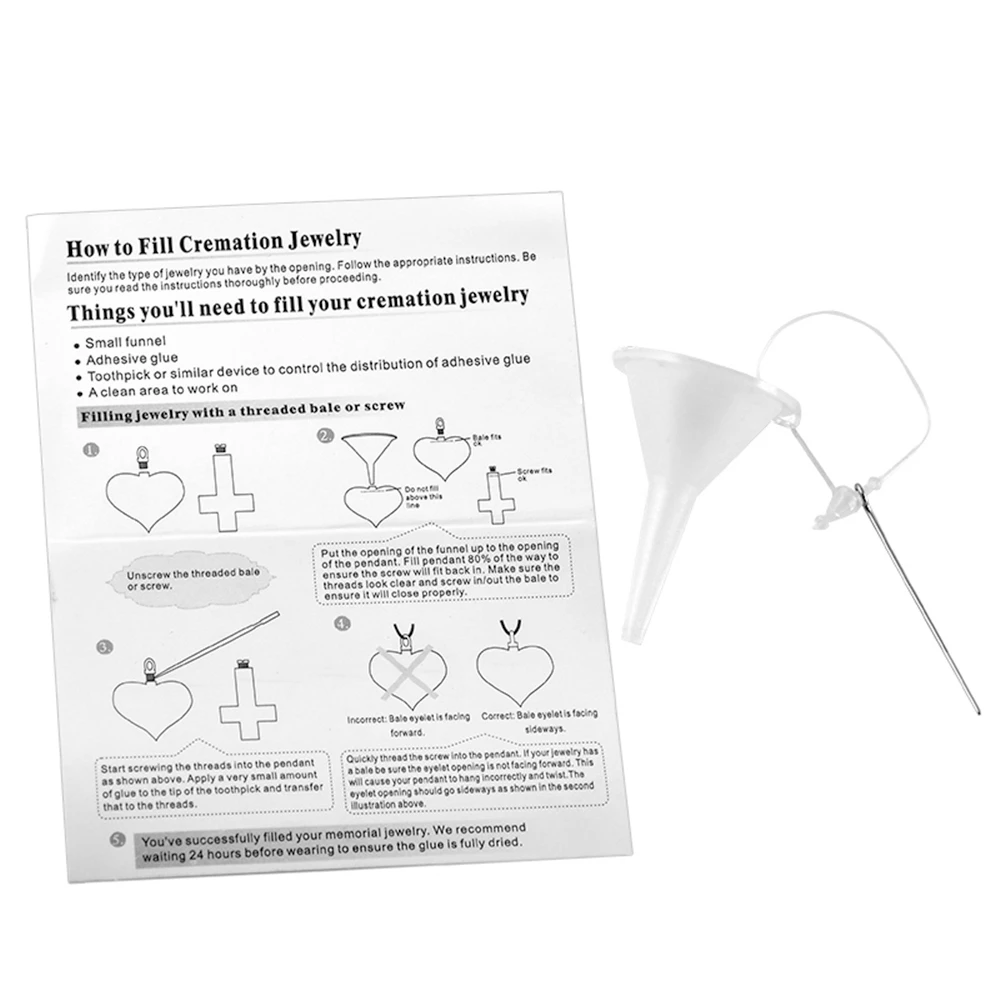 IJF0968 Cremation Jewelry Filling Kit Samll Plastic Funnel with the specifications (About how to fill the Pendant)
IJF0968 Cremation Jewelry Filling Kit Samll Plastic Funnel with the specifications (About how to fill the Pendant)