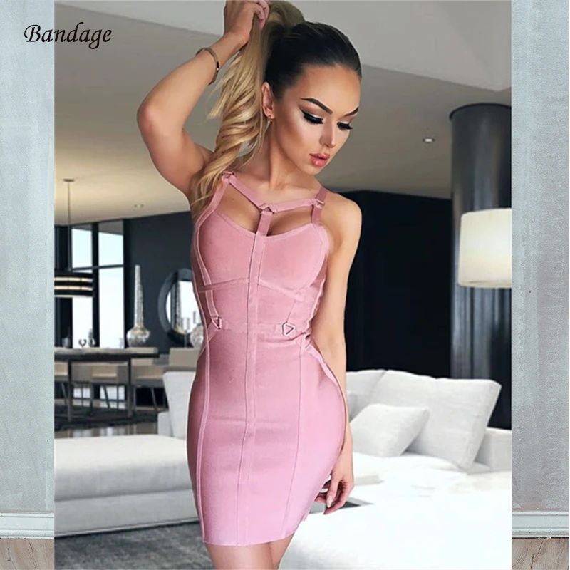 Tight Spaghetti Strap Pink Dress