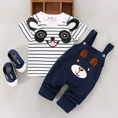 2pcs Lovely Baby Boy Girl Stripe Panda Short Sleeve T-shirt+Little Bear Pocket Overalls Bib Pants Outfits Summer Clothes 0-24M
2pcs Lovely Baby Boy Girl Stripe Panda Short Sleeve T-shirt+Little Bear Pocket Overalls Bib Pants Outfits Summer Clothes 0-24M